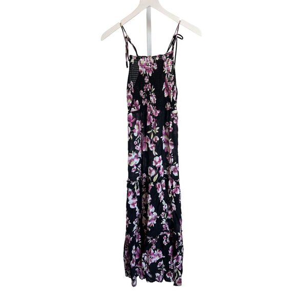 Free People Garden Party Dress Onyx Floral Smocked Bust Adjustable Tie Straps - Picture 6 of 8